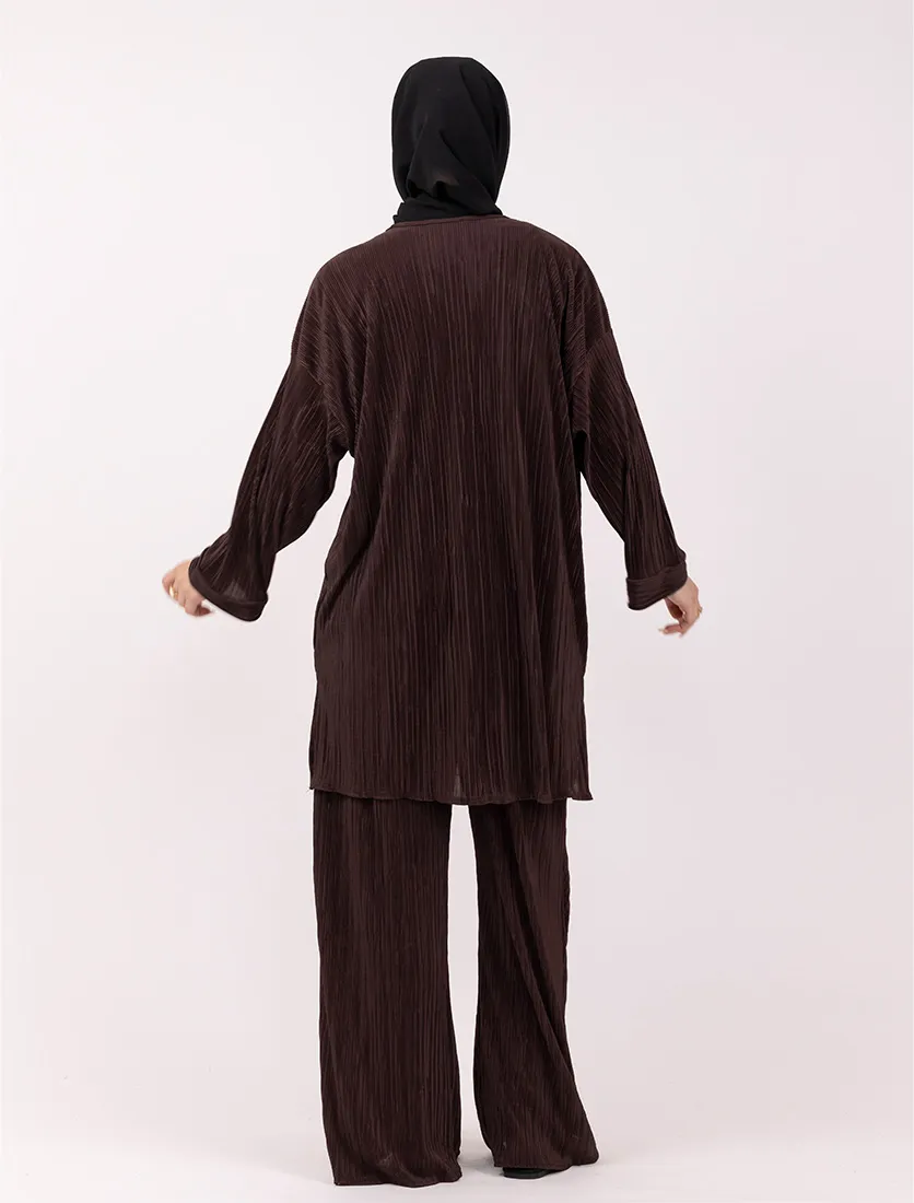 Brown Midi Plisse Co Ord